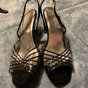 Women’s size 7 Fabulaire black acrylic & rhinestones super cool see thru heels